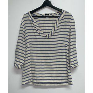 J. Crew Womens Blue White Striped Top Size XS V-Neck Cotton Popover Shirt